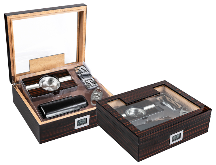 Kensington - 75 Ct. Cherry Ebony Lacquer Gift Set w/ External Digital Hygrometer