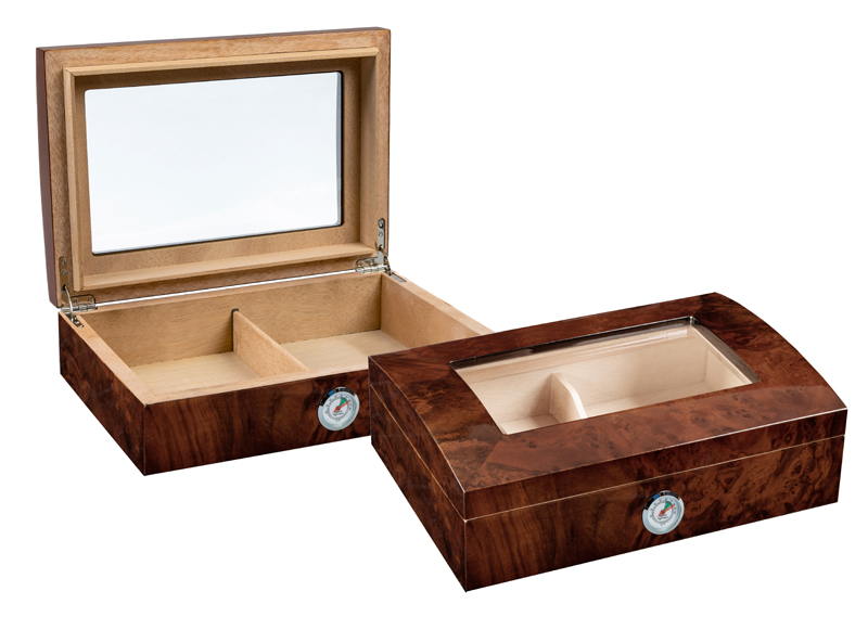 Addison - 40 Ct Walnut Burl Gloss Finish w/Arc TOP & Beveled Glass