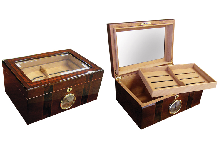 Ambassador IMPERFECT - 100 Count Beveled Glass TOP Humidor w/ External Hygro