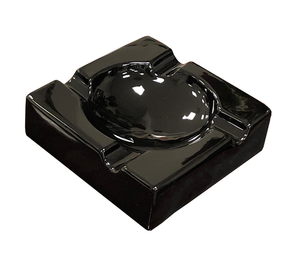 LARGE Ceramic (Black) - High Gloss Black Ashtray that Holds up to 4 Cigars