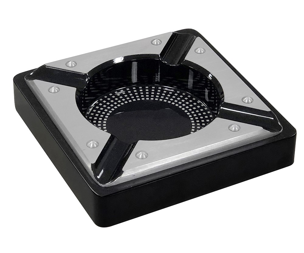 Saint Lucia - 4 Cigar Black Metal Ashtray with Contemporary Metal Accents