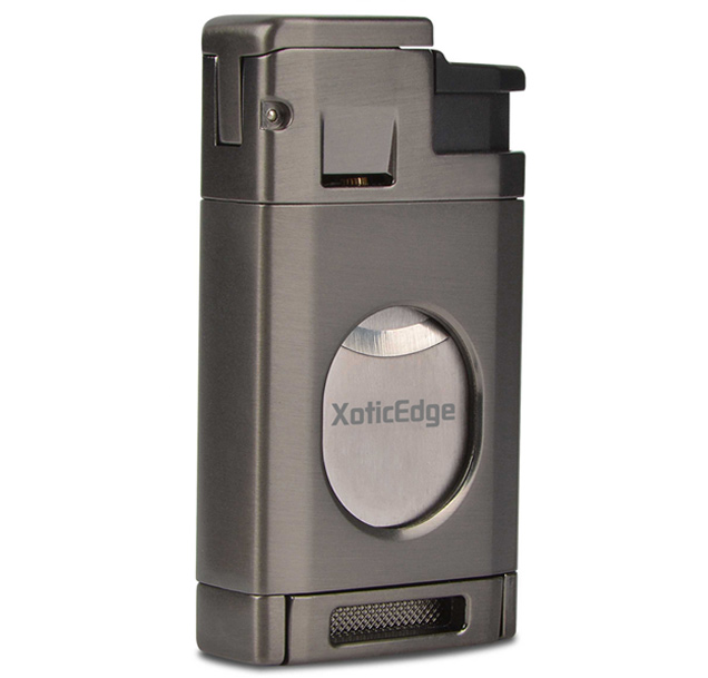 ''Aurora Torch w/ Cutter (Gray) - High-Line Triple Torch LIGHTER w/ Recessed Dual Guillotine Cutter i