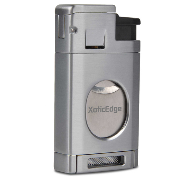 ''Aurora Torch w/ Cutter (Silver) - High-Line Triple Torch LIGHTER w/ Recessed Dual Guillotine Cutter