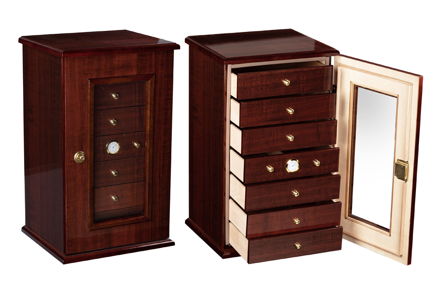 ''Charleston - 150 Ct. Gloss Cherry Humidor w/ 7 Drawers, DOOR & Lock''