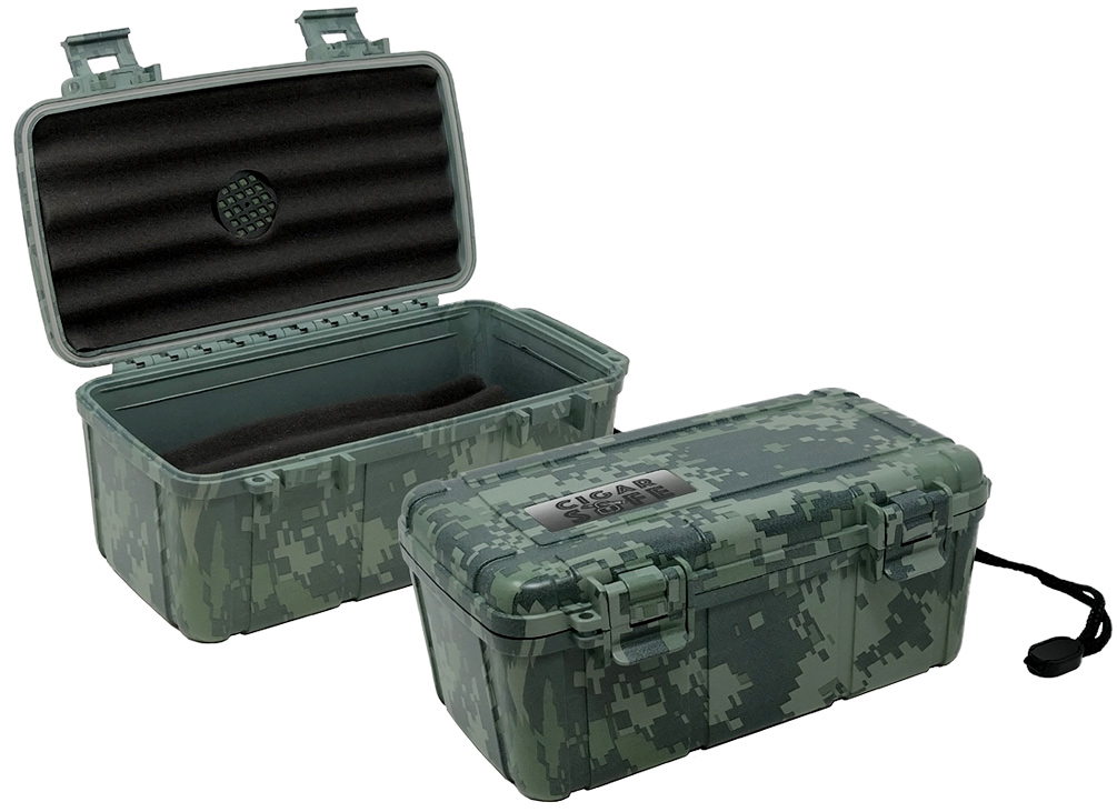 CIGAR Safe 15 - 15 Ct. (Camouflage) Plastic Travel Humidor Case Water/Crush Resistant