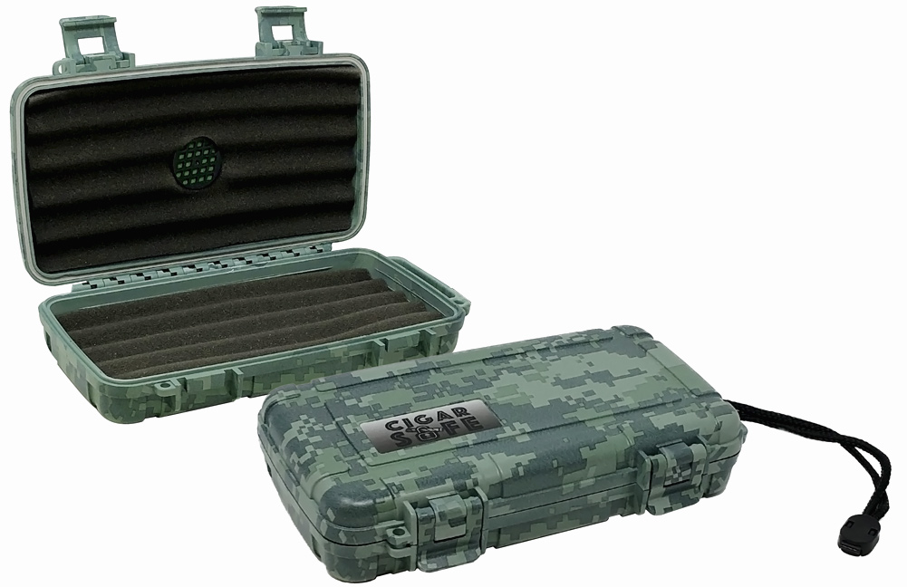 CIGAR Safe 5 - 5 Ct. (Camouflage) Plastic Travel Humidor Water/Crush Resistant