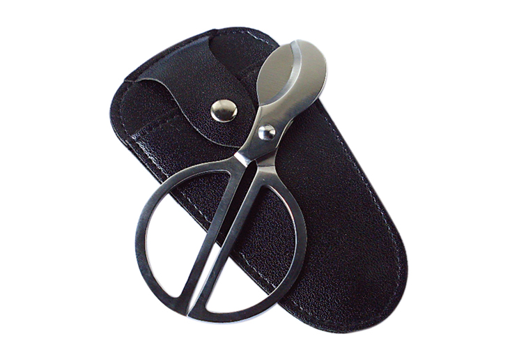 Cigar Scissors - Stainless Steel Cigar Scissors w/ Black PVC LEATHER Pouch