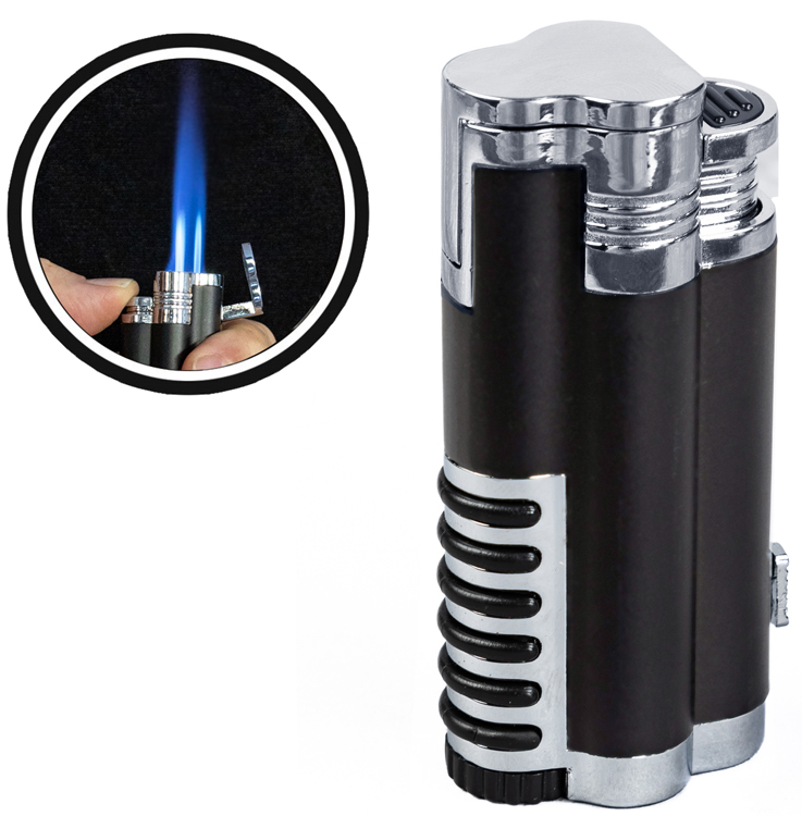 ''Cyclone - Triple Flame Torch with Retractble Bullet CUTTER in Gift BOX (Black)
   ''