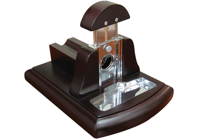 Tabletop Guillotine - Walnut Desktop Guillotine Cutter w/ TOBACCO Catch Tray