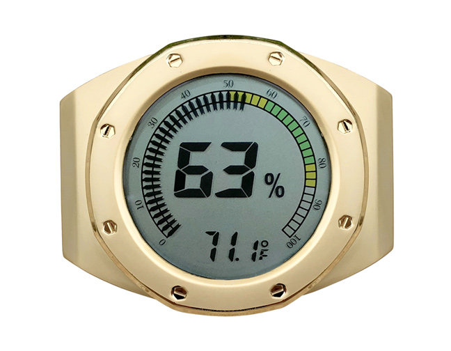 Watch Style Digital Hygrometer (GOLD) - Watch Bezel Digital Hygrometer / Multi Color Gauge & Calibra