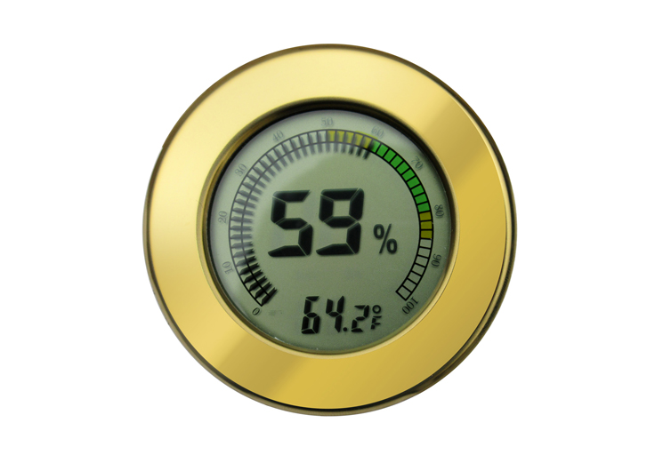 Digital Hygrometer w/ Calibration (Gold) - Round Digital Hygrometer / Multi Color Gauge & Calibratio