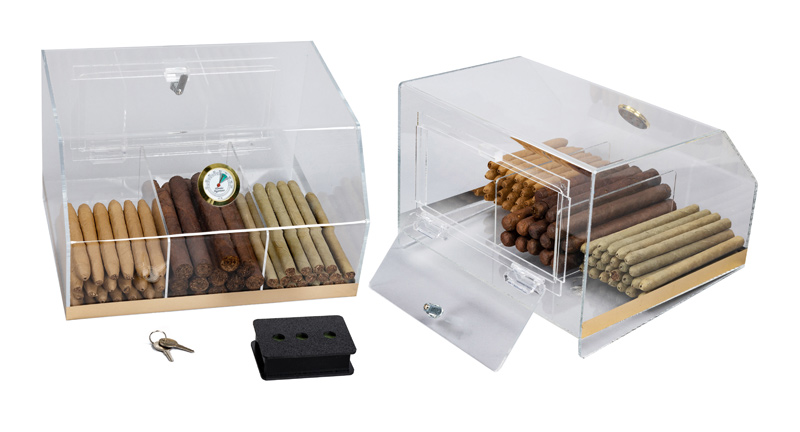 Laurence - 75 Ct. Acrylic DISPLAY Humidor 3 Bins w/ Hygrometer