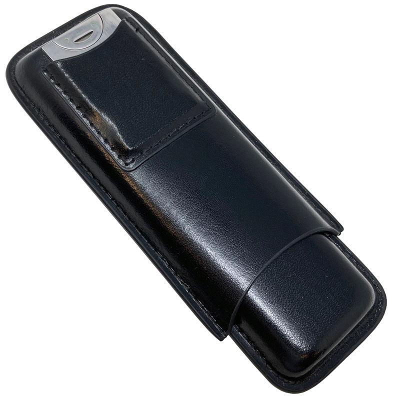 LEATHER Case w/ Cutter (Black) - 2 Cigar LEATHER Case w/ Cutter (Black)