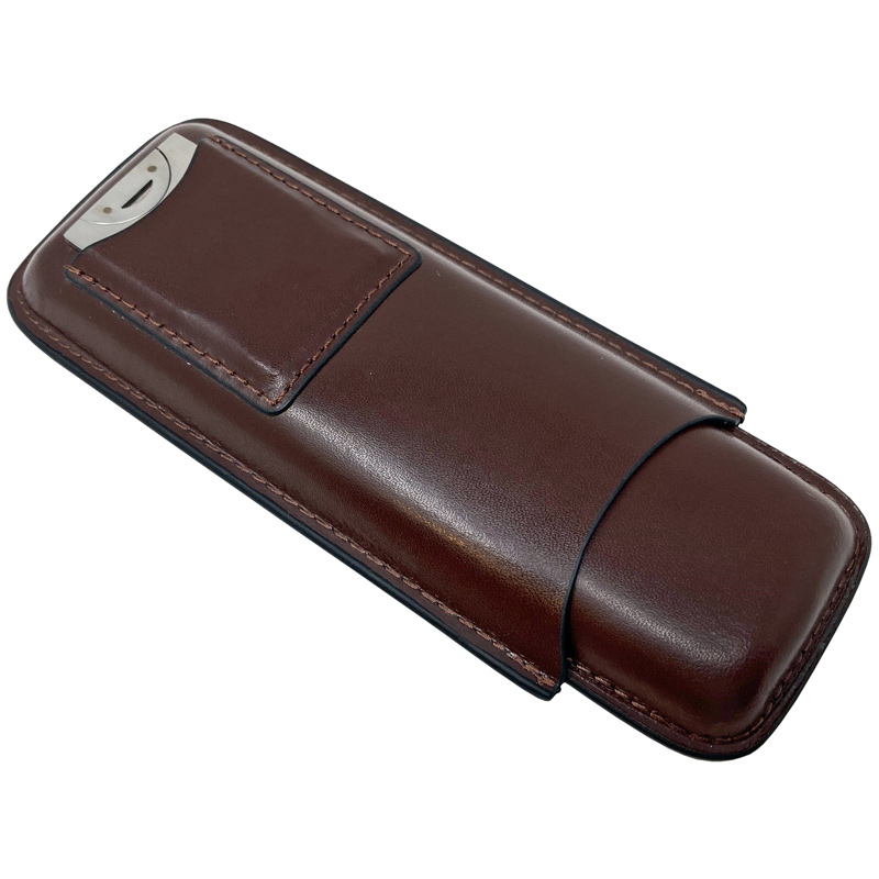 LEATHER Case w/ Cutter (Brown) - 2 Cigar LEATHER Case w/ Cutter (Brown)