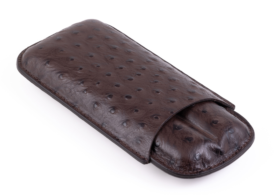 Ostrich Style Case (Brown) - Ostrich Style Cigar Case Holds 2 Cigars (Brown)