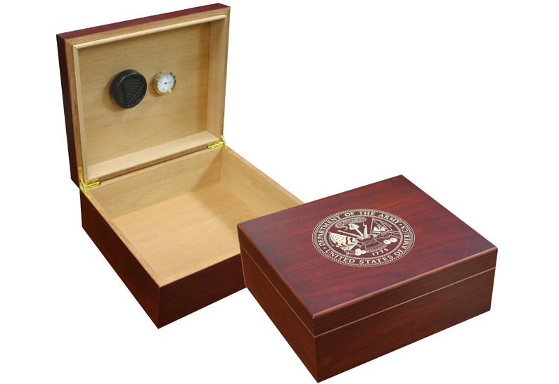 Army Cigar Humidor (Cherry) - 25-50 Count Cherry Humidor w/ Humidifier & Hygrometer