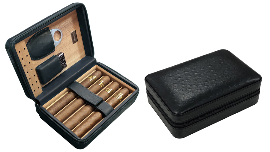 Manhattan (Black) - Manhattan Travel Cigar Case Humidor w/ on Board Accessories