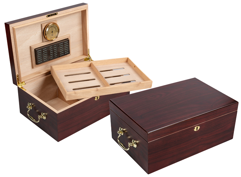 Monte Carlo - 120 Count Cherry Humidor w/ Tray Lock & HANDLEs