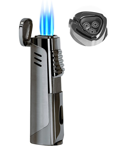 Pinnacle (Gun Metal) - Contemporary Triple Torch w/ Punch in Gift BOX (Gun Metal)