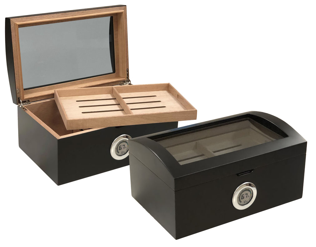 Portofino - 120 Ct. Tinted Glass Humidor w/ External Digital Hygrometer w/ Numeric Display