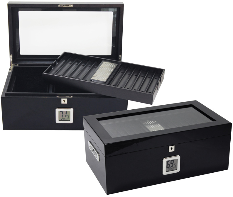 Raven - 120 Ct. Full Black Humidor w/ Black Interior & Polished Hardware