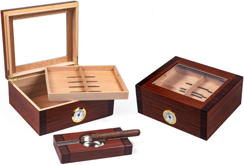 Sovereign - 50 Ct. 2-Tone Cherry & Rosewood Humidor Set w/ Ashtray