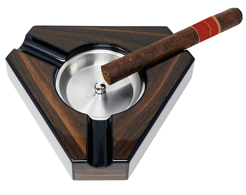 Triangular Ashtray - 3 CIGAR Dark Maple & Black Lacquer Triangular Ashtray