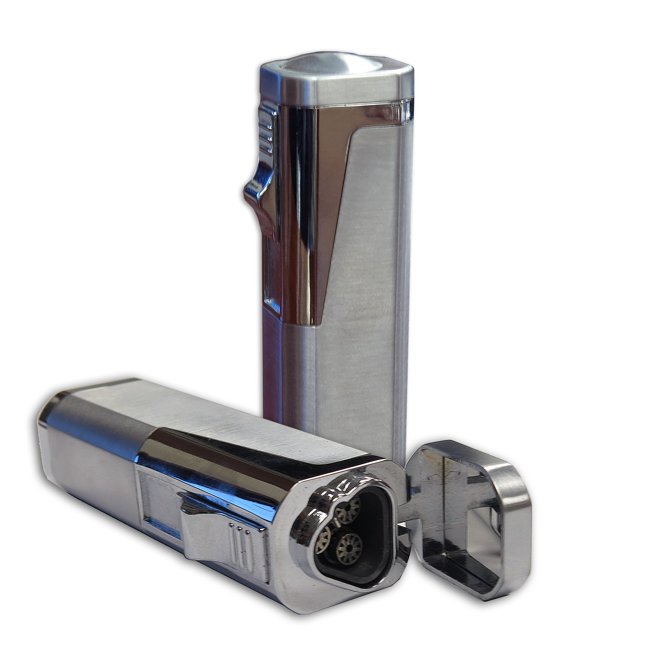 Typhoon (Silver) - Triple Flame Torch w/Retrctble Bullet CUTTER in Gift BOX (Silver)