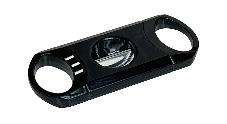 ''Vivid V-Cut (Gloss Black) - Metal Body V-Cut Cigar Cutter (High Gloss Black w/ Gloss White Linear D